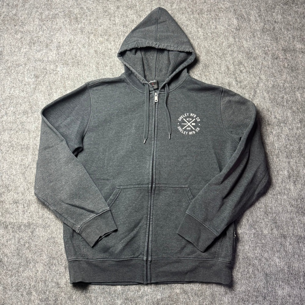 Oakley Full Zip Hoodie Mens Large Gray Graphic Logo Sweatshirt MFG Co 1975